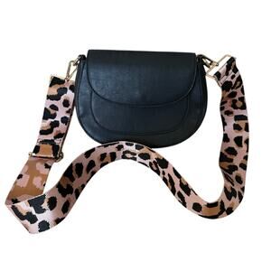 Threaded Pear Quinn Black Vegan Leather Crossbody Blush Leopard Strap